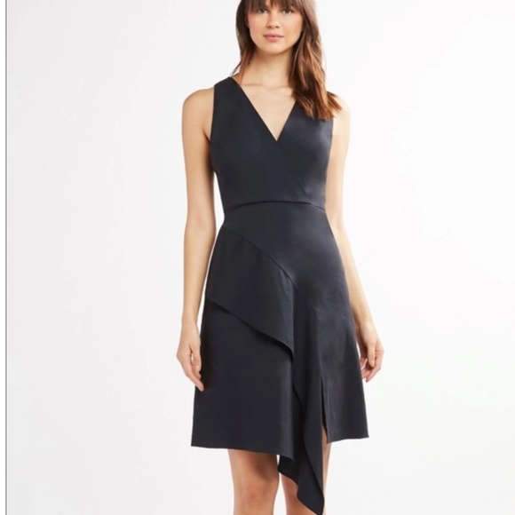 Elie Tahari Isa Ruffle Diagonal Aline Linen Dress Size 4 Navy (New With Tags) - Picture 1 of 5